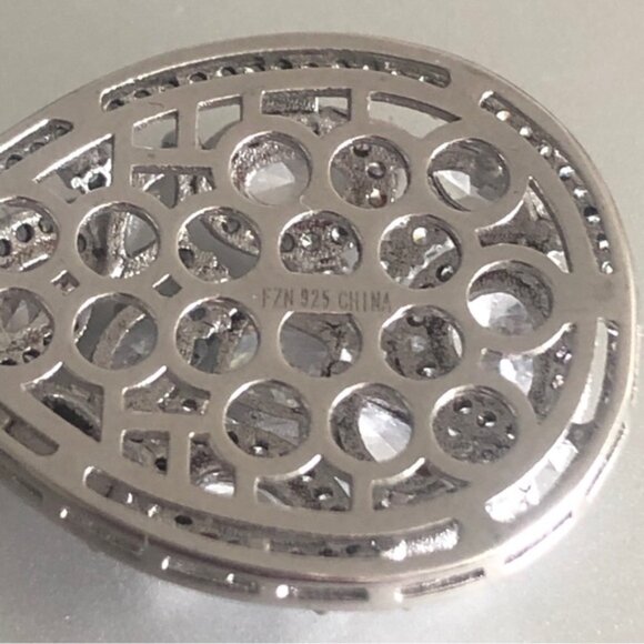 FZN 925 Sterling Silver Necklace w Filigree Teardrop Crystals Pendant 13" long - Picture 8 of 16